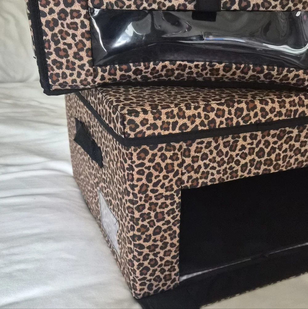 Set Of Two Animal Print Collapsible Storage Fabric Bins With See Through Window
